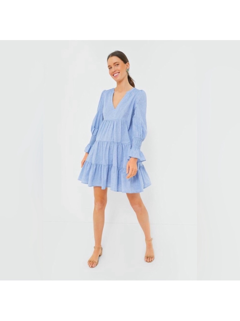 Tuckernuck Sky Blue Tiered V-Neck Mini Dress XS